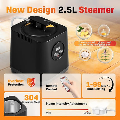 Manastin Upgraded Portable Steam Sauna for Home, Sauna Tent with 3L/1200W Steamer, XL Foldable and Remote Control, 99-Min Timer & 15 Power Levels, 2.6' x 2.6' x 5.9' Detox Spa for Relaxation,Black