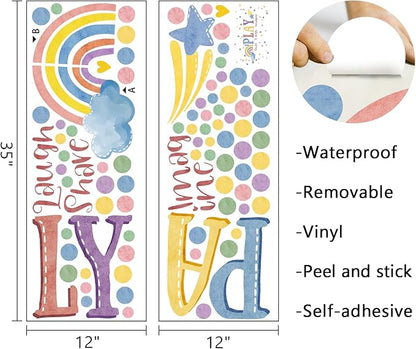 Mfault Playroom Wall Decals Stickers, Inspirational Play Share Laugh Imagine Quotes Nursery Classroom Decorations Bedroom Art, Rainbow Polka Dots Neutral Toddlers Kids Room Decor Gifts