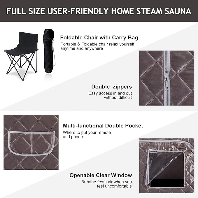 Smartmak Portable Steam Sauna, Full Body Personal Home Spa, Foldable Saunas Tent with 4L & 1500W Large Steam Generator, 16 Levels Remote Control, Upgraded Chair Included for Relaxation(DarkGrey)