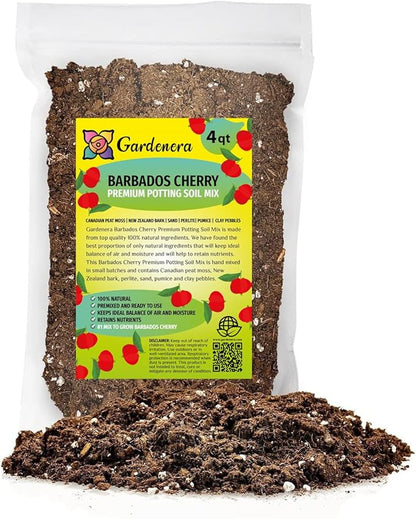 Gardenera Barbados Cherry Potting Mix - Promote Strong Roots and Abundant Yields with Our Premium Blend - 4 Quart