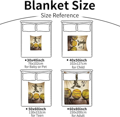 Custom Softball Blanket with Number Name: Personalized Fluffy and Warm Gift for Baby Toddler Kids and Adults Birthday Skin-Friendly Flannel Fabric(40X50inch)