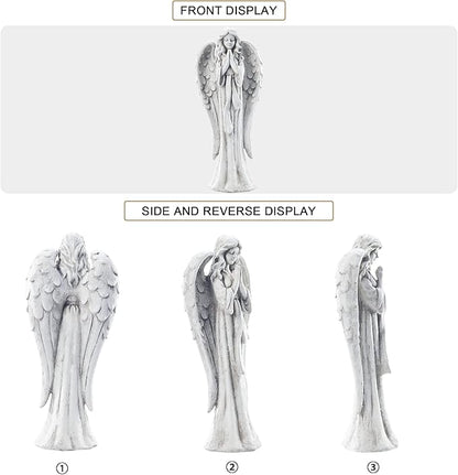 TOETOL Outdoor Garden Statues Praying Angel Statue 31.1" Grave Decorations Magnesium Oxide Stone Grey Yard Patio Deck Home Entryway Hallway Sculpture