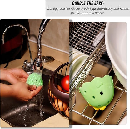 Dinosaur Egg and Vegetable Washer, 2.17 Inches, Food-Grade BPA-Free, Yellow (1, Green)