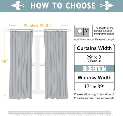 ChrisDowa Small Window Curtains 40 inches Long for Bedroom - Grommet Short Thermal Insulated Room Darkening Curtains for Kitchen (2 Panels, Pink, 29 x 40 Inch)