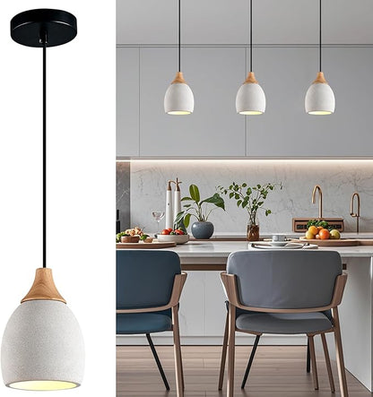 Concrete Pendant Light with Wooden, E26 Hanging Light