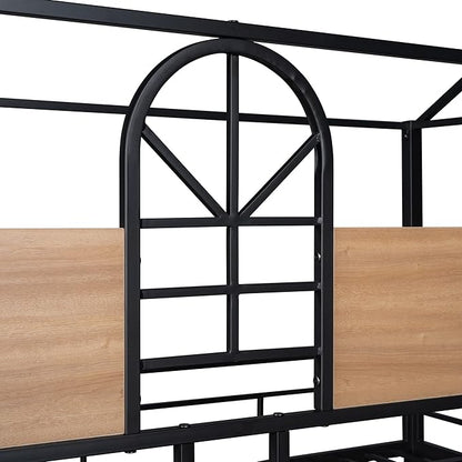 MERITLINE Metal Bunk Bed Twin Over Twin Bunk Bed Frame with Slide,Twin Over House Bed with Guardrails
