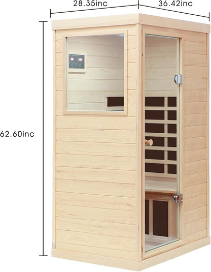 1 Person Far Infrared Indoor Sauna Hemlock Mini Single Person Sauna for Home with LCD Display & Bluetooth on The Left of The Indoor, Natural