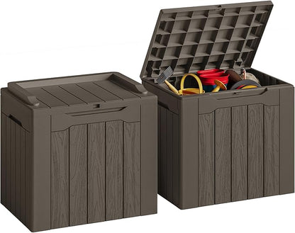 JUMMICO 31 Gallon Resin Deck Box Waterproof Indoor Outdoor Storage Boxes for Patio Furniture Cushions and Garden Tools (Brown, 31gallon-2 Packs)