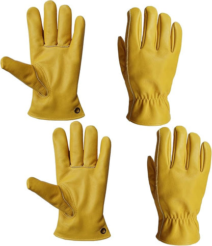 Leather Work Gloves-2pairs Genuine Cowhide Gloves for Yard Work, Gardening, Farm,Construction,Men & Women