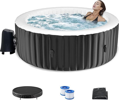 82" X 82" X 25" Hottub, 4-6 Person Inflatable Hot Tub, Portable Blow Up Hot Tub Round Portable Outdoor Spa with 130 Bubble Jets and Heater Pump, Filter