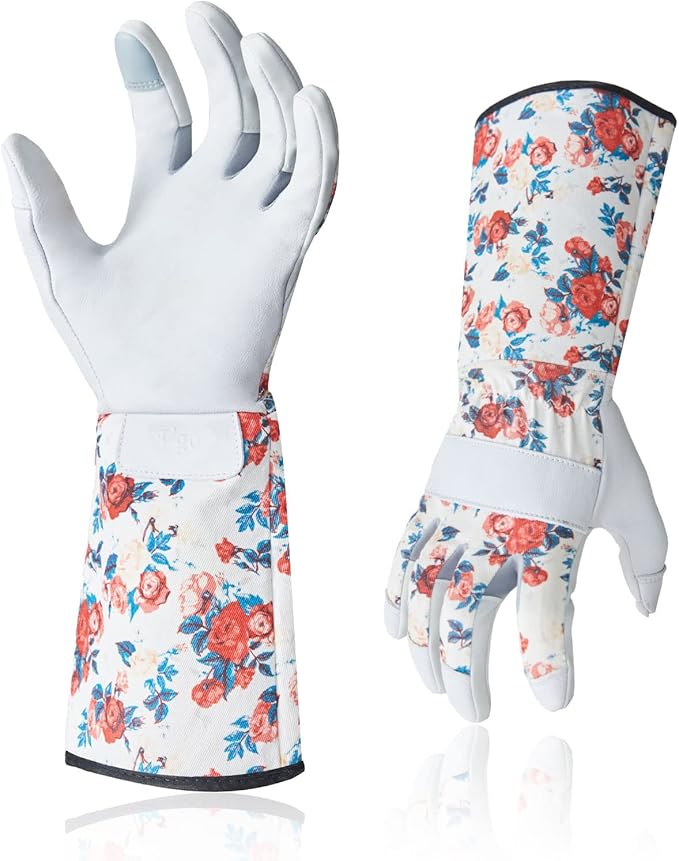 Vgo... 1-Pair Natural Genuine Goatskin Leather Gardening Gloves, Long Cuff Protection, High Dexterity Grip Gloves (Size S, White, GA9658-W)