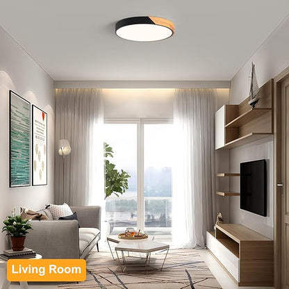 Vikaey Modern LED Ceiling Light, Minimalist Wood Flush Mount Ceiling Light