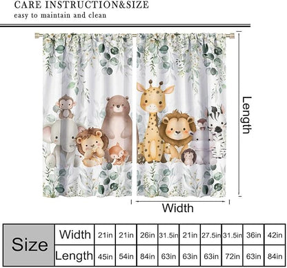 Kids Safari Animal Curtains Woodland Wildlife Jungle Animals Window Treatments for Boys Girls Bedroom Cute Cartoon Lion Nursery Children Drapes for Living Room W42xL54(Decor)