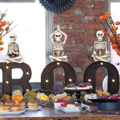 Newman House Studio Halloween Skeleton Decor - Realistic Meditating Skeleton Statues, Set of 3, 2*1.5*3.75 in Resin Indoor Zen Skull Decor