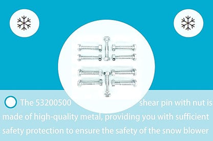 Shear pin and nut Set of 10, Suitable for Ariens 532005 53200500 510016 51001600, Compatible with Ariens Classic 24E, Compact 20, Compact 24, Compact Track 24, SNO Tek 20 120V Snow Blower