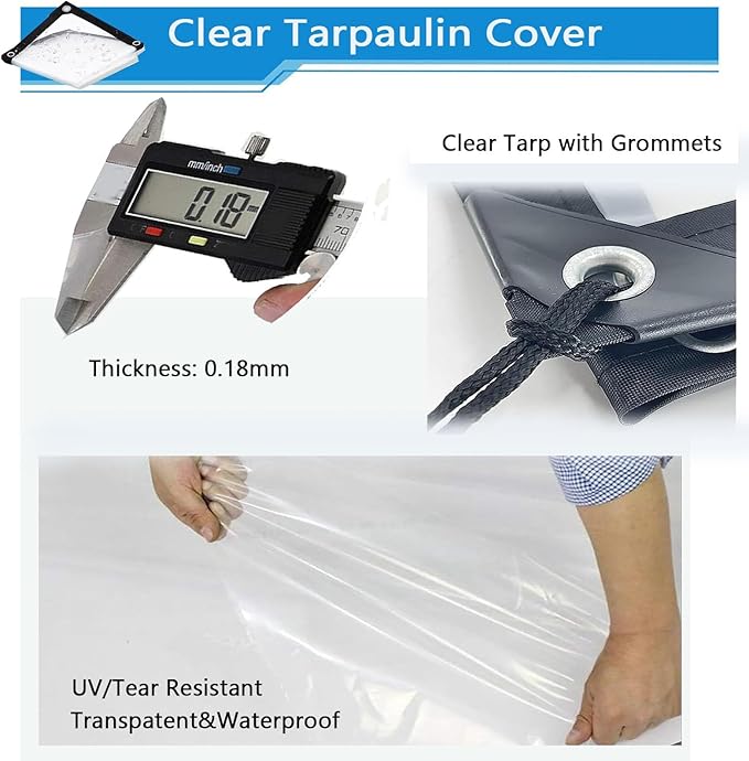 9x31FT Clear Tarp for Patio, Multipurpose Foldable Clear Tarps Plastic PVC Tarp with Grommets, Heavy Duty PVC Vinyl Tarps for Patio Enclosure Chicken Coop
