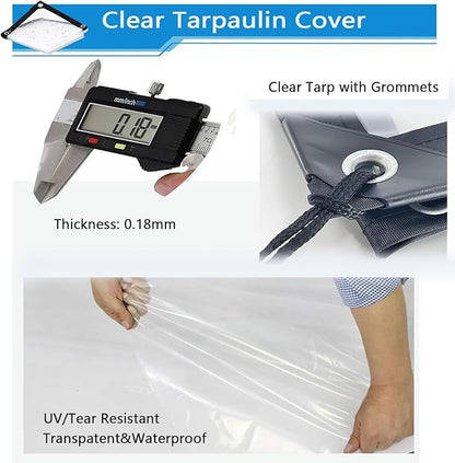 9x31FT Clear Tarp for Patio, Multipurpose Foldable Clear Tarps Plastic PVC Tarp with Grommets, Heavy Duty PVC Vinyl Tarps for Patio Enclosure Chicken Coop