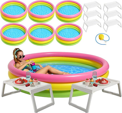13 Pcs Outdoor Movie Night Inflatable Swimming Pool 51in x 13in Colorful Blow up Pools with Foldable Portable Serving Tray Table and Pump for Birthday Party Activities (60 x 13 Inch)