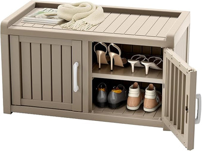 ROJIK Shoe Cabinet Waterproof UV-Resistant,Storage Bench Indoor Outdoor with Adjustable Shelves,for Entryway Bedroom,Hallway,Living Room(Double Door,Grey)