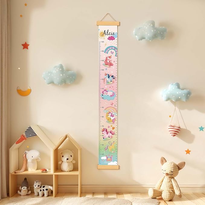 Personalize Name Growth Chart for Kids, Unicorn Kids Growth & Measuring Chart, Growth Chart for Wall, Height Measure Wall Chart Bedroom Nursery Wall Decoration,Playroom Essentials