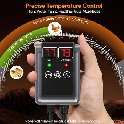 PTC Chicken Water Heater for Winter with Waterproof Thermostat Chicken Waterer Heater with LCD Display, Adjustable Temp, Energy-efficient, Safe Heated Poultry Waterer for Chicken, Pet, Bird Bath