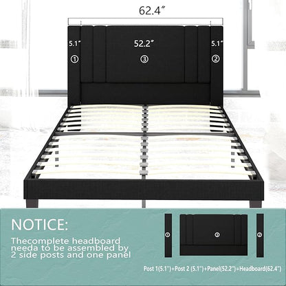 Tyndall Queen Size Bed Frame, Linen Fabric Upholstered Platform with Headboard