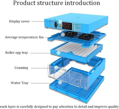 192 Digital Egg Incubator Automatic Turning Temperature Control with LED Candler for Hatching Chickens Ducks Goose Birds