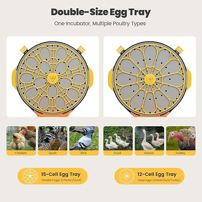Incubators for Hatching Eggs -15-Egg Automatic Egg Chick Incubator with 5 Smart Preset Modes and Egg Turning, Digital Control Incubator for Chicken Duck Quail