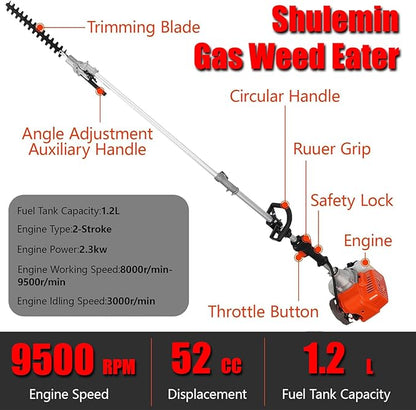 Petrol Hedge Trimmer Chainsaw Brush Cutter, Gas Weed Wacker 52cc 2-Stroke Multi Tools Gas Lawn Mower Guard Accessories Hedge Trimmer Grass Trimmer Lawn Edger for Home Yard Garden 5 in 1 Red