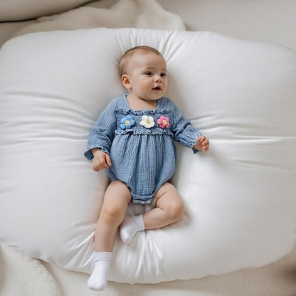 Gaono Newborn Baby Girl Smocked Bubble Romper Cute Boho Summer Clothes Ruffle Sleeveless Crochet Flower Vintage Bodysuit