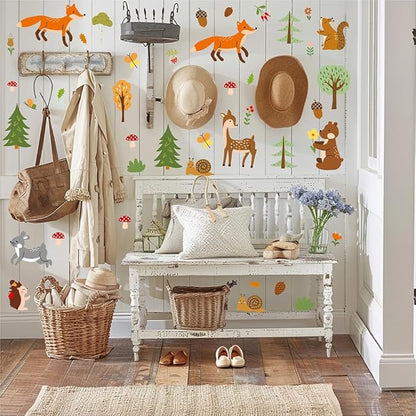 Woodland Forest Animals Wall Stickers – 80 Pcs Cute Deer, Fox, Bear & Tree Vinyl Decals, Removable Waterproof Nursery Wall Art Decor | A Simple Peel Creates a Cozy Nature Retreat (6 Sheets)