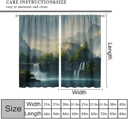 Landscape Theme Waterfall Blackout Curtains, Waterfall Mountains Jungle Printed Natural Scenery Window Drapes, for Bedroom Living Room 42" W X 54" L