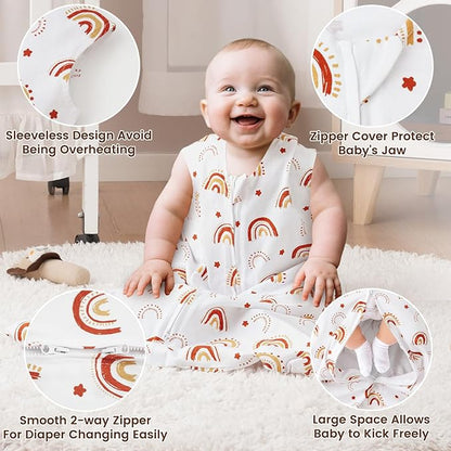 PHF Soft Baby Sleep Sack 6-12 Months 100% Organic Cotton Wearable Blanket, 2-Way Zipper 0.5 TOG Toddler Sleeping Sack 3 Pack, Comfy Sleep Bag for Baby Boys Girls, Rainbow (Medium)