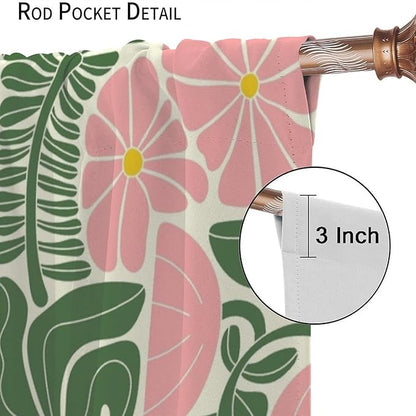 70s Flowers Curtains,Retro Geometric Boho Vintage Botanical Green Pink Flower Curtain for Bedroom Living Room Bathroom Window Curtains,70s Mid Century Flowers Window Treatments 52" W X 84" L