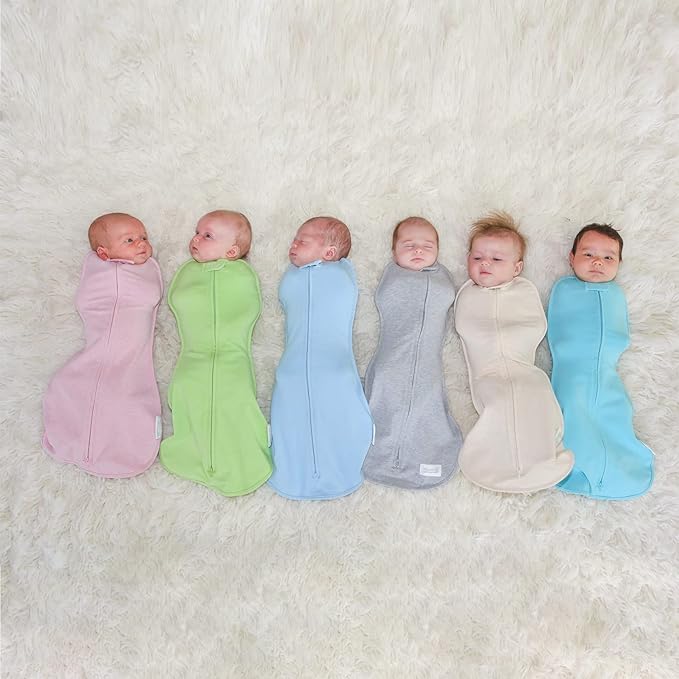 Woombie Original Baby Swaddling Blanket - Self-Soothing, Cotton Baby Swaddle with Zipper - Wearable Newborn Blanket, Mod Waves, 14-19 lbs