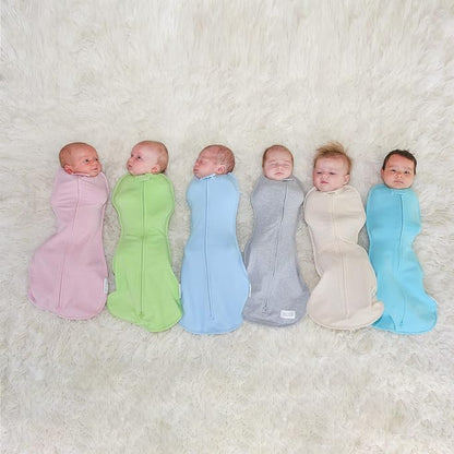 Woombie Original Baby Swaddling Blanket - Self-Soothing, Cotton Baby Swaddle with Zipper - Wearable Newborn Blanket, Mod Waves, 14-19 lbs