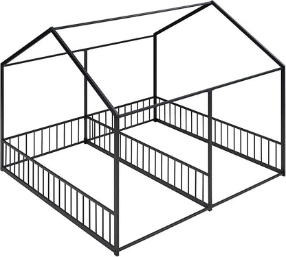 Harper & Bright Designs Metal Twin Size House Platform Bed Frame for Boys Girls Kids Adults Toddler, Two Shared Beds, Black