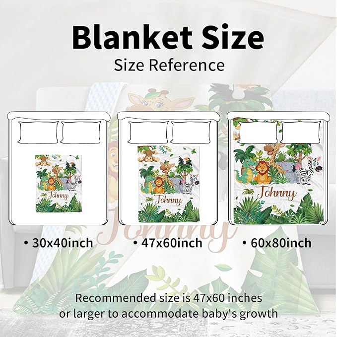 Custom Name Baby Swaddle Blanket – Cozy Flannel with Double-Layer Dotted Backing – Lion and Jungle Theme for Infants and Toddlers