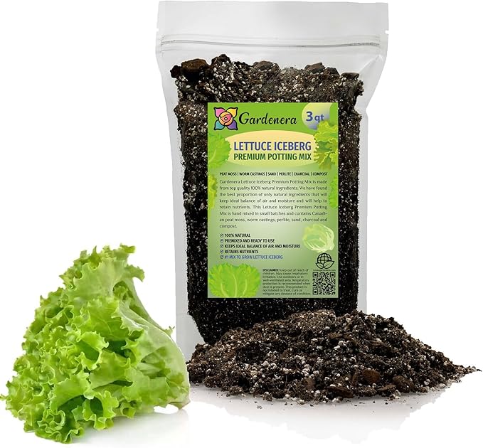 Gardenera Premium Potting Soil Blend for Lettuce Iceberg - The Ultimate Mix for Healthy, Vibrant, and Crisp Lettuce - 3 Quart