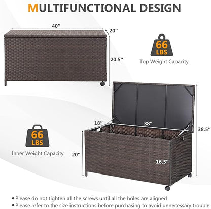RELAX4LIFE Patio Rattan Storage Box - 50 Gallon All-Weather Wicker Storage Box w/Top Lid, Protective Liner and Wheels, Outdoor Deck Box Waterproof for Cushions, Toys, Garden Tools