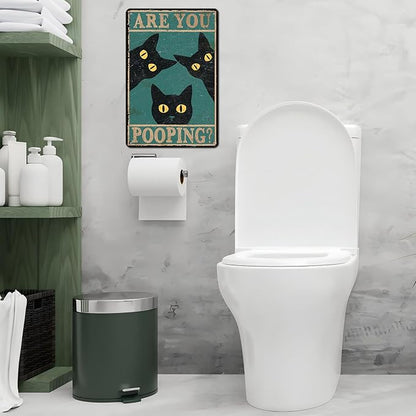 Black Cat Vintage Tin Sign Are You Pooping Metal Tin Sign for Bathroom Decor Poster 12 * 8inch