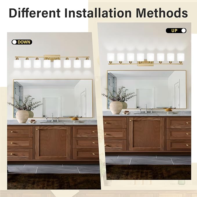 8 Light Bathroom Light Fixtures Gold