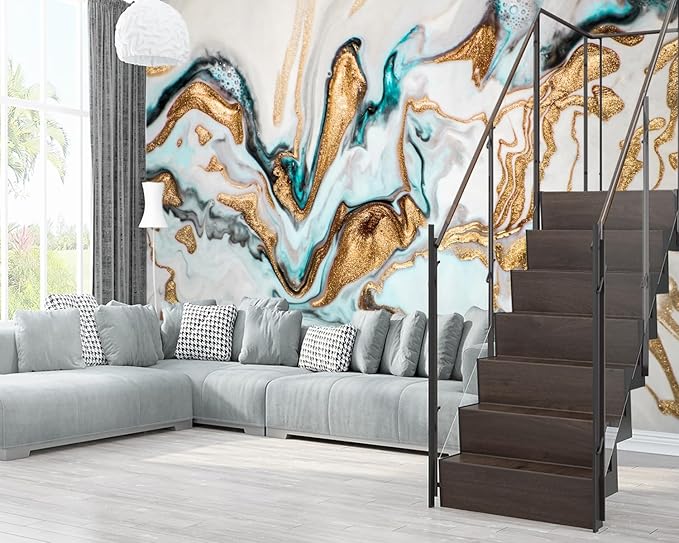 XMPMBM-Gold Quicksilver Marble Fabric Wallpaper Abstraction Art Textured Living Room Bedroom Bathroom Wall Mural-W 176" X H 113"（138 Square Foot）