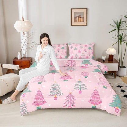 Feelyou Xmas Comforter Set King Size Christmas Tree Bedding Set for Kids Boys Girls Christmas Decor Duvet Quilt New Year Gift Bedroom Decor Microfiber 3 Pcs with 2 Pillow Cases