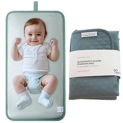 Lily Miles Baby Changing Pad Portable, Diaper Changing Mat with Magnetic Latches, Travel Pad for Diaper Bag, Baby Essentials, Wipeable & Waterproof Mat (Willow Green, Regular)