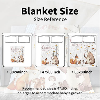 Personalized Infant Blanket – Soft Flannel with Double-Layer Dotted Backing – Fox and Animals Design – Ideal for Babies and Toddlers
