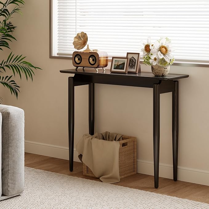 Wood Console Table Walnut Entryway Table, Thin Console Table, Sofa Tables for Living Room (39.4'')