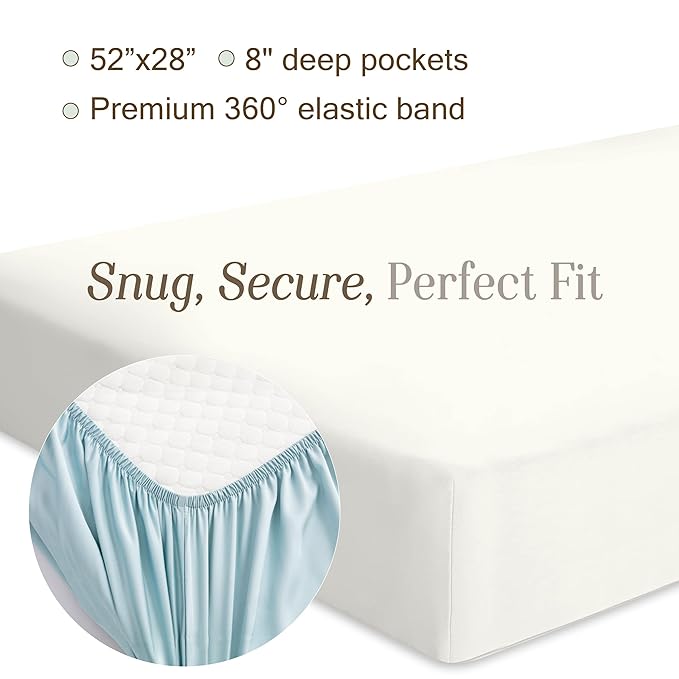 Bella Coterie Luxury Bamboo Viscose Crib Sheet | Organically Grown | Ultra Soft | Cooling for Better Sleep | Deep Pocket Fitted Sheet for Crib & Toddler Mattress | 100% Organically Grown [Ivory]