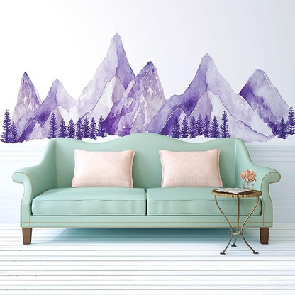 Large Mountain Wall Decals, Purple Pine Tree Peel and Stick Vinyl Wall Stickers & Murals, Removable Home Room Wall Decor for Bedroom Living Room Bedroom Classroom Office Nursery