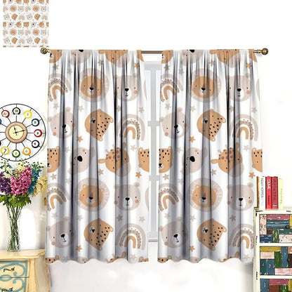 Cartoon Boho Animal Curtains,Funny Forest Safari Print,Cute African Wildlife Koala Giraffe Lion Leopard Bear Rainbow Blackout Window Drapes for Boys Girls Kids Baby Child Bedroom 72x63in